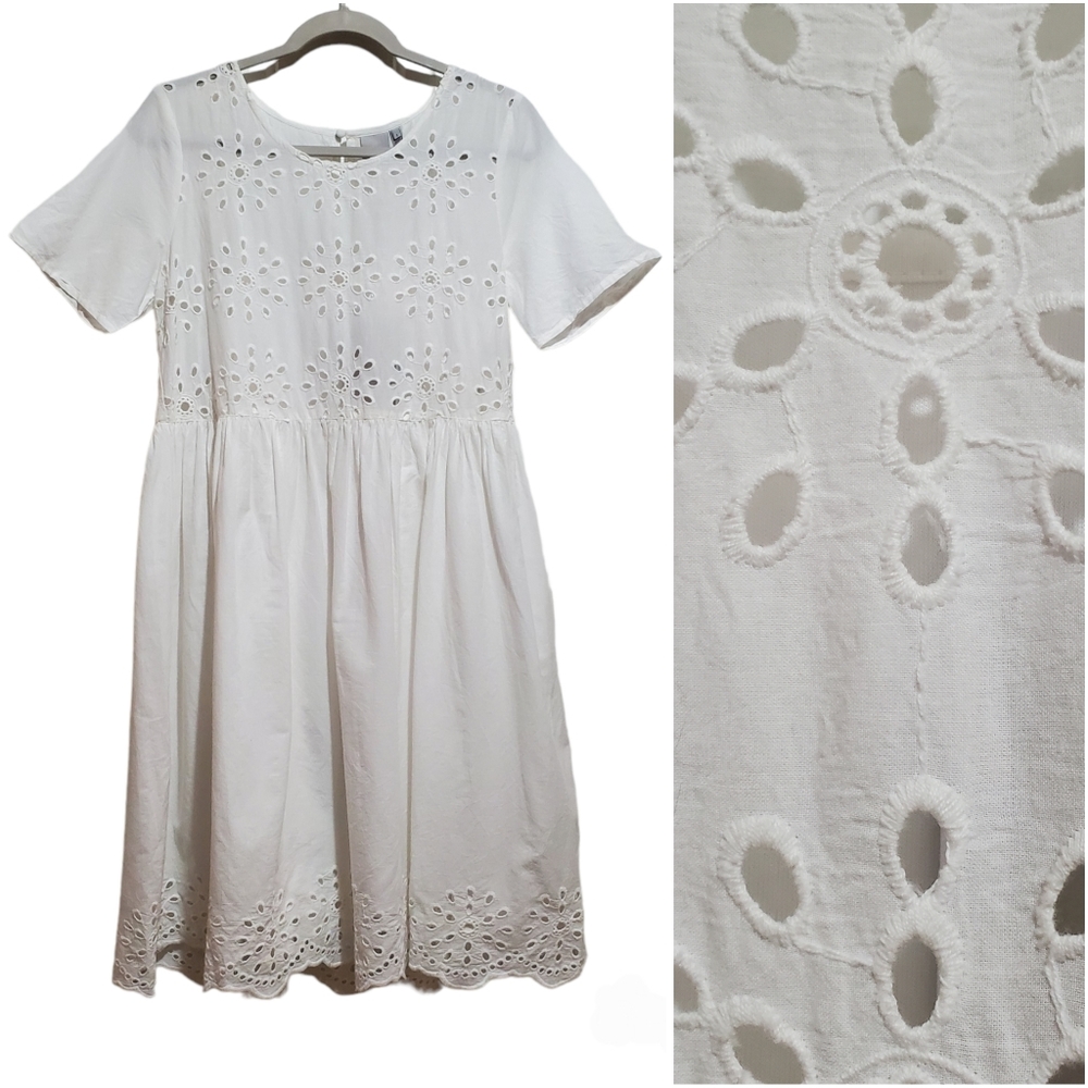 ICHI Eyelet Cotton Babydoll Dress
